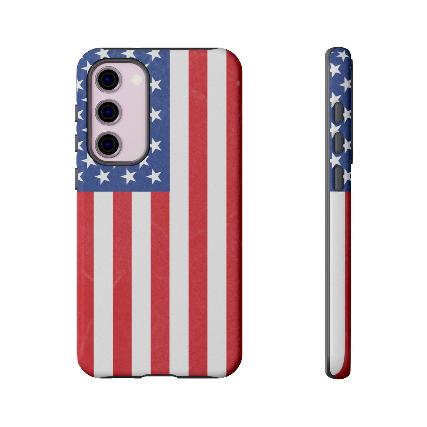 American flag tough phone case for iPhone and Samsung, patriotic protective cover with durable design by Printify.