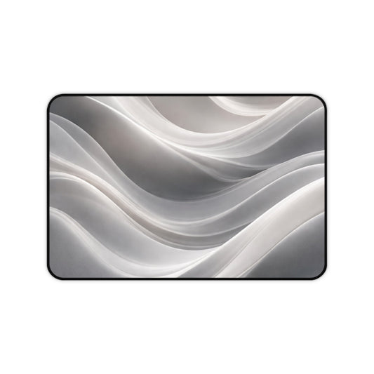 Gray marble swirl desk mat with abstract wave design by Printify, featuring a smooth surface and neutral color tones.