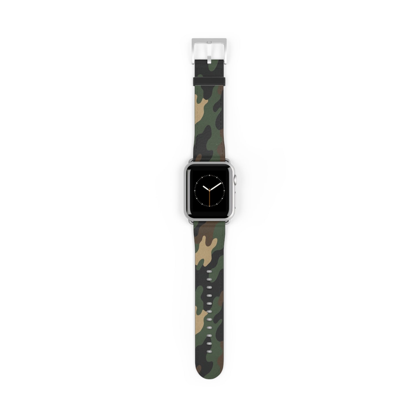 Green camouflage silicone Apple Watch strap from Printify, adjustable watch band with camouflage pattern for Apple Watch accessories.