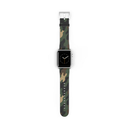 Green camouflage silicone Apple Watch strap from Printify, adjustable watch band with camouflage pattern for Apple Watch accessories.
