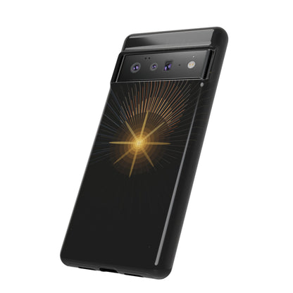 Tough Cases - Radiant Star Phone Case, Protective Black Shockproof Cover with Golden Light Design