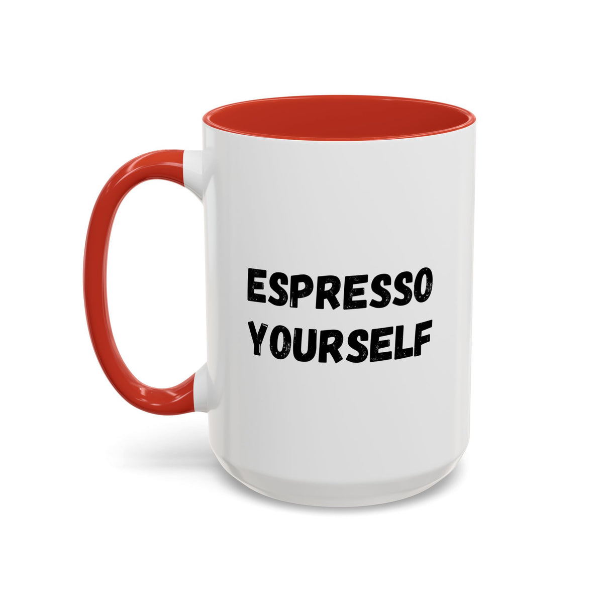 Funny espresso yourself accent coffee mug by Printify, 11 oz, with humorous coffee lover design and bold black text.