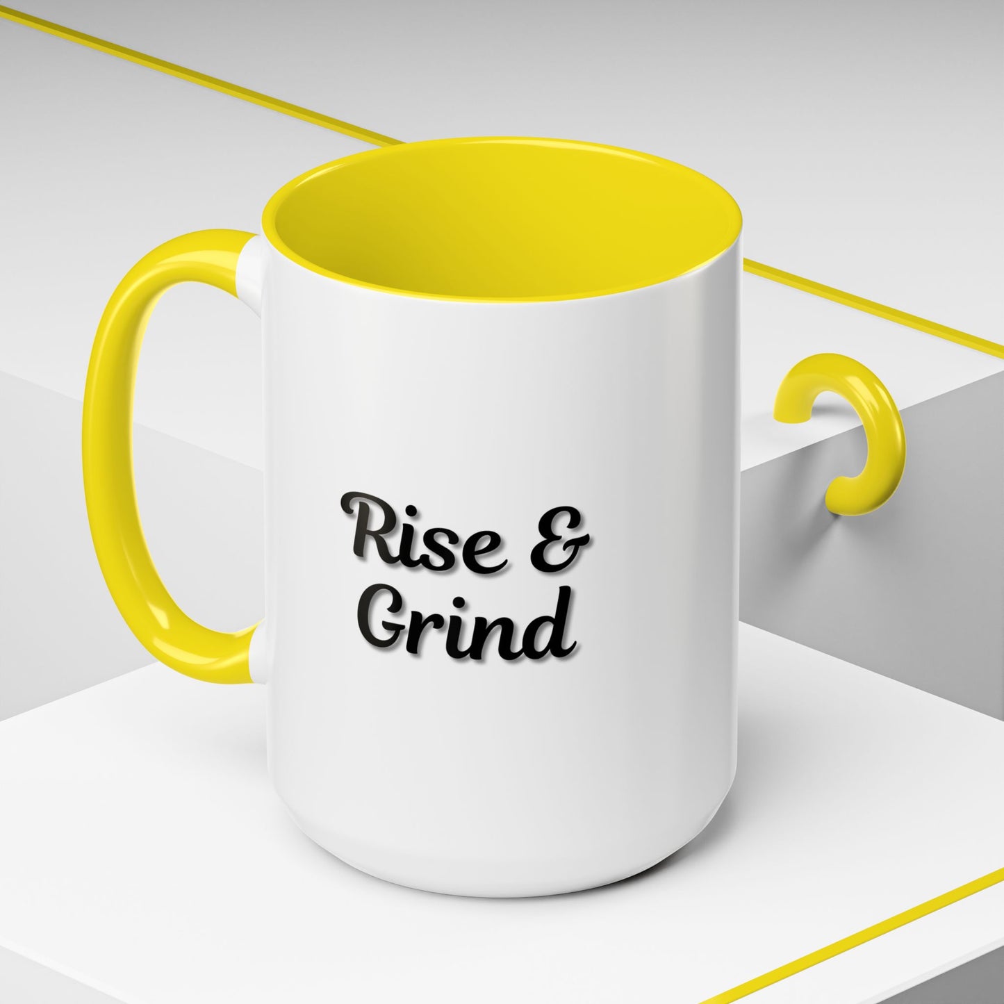 Motivational Rise & Grind Coffee Mug, Black Accent Mug, Daily Inspiration, Gift for Coffee Lovers, 11oz 15oz Ceramic Cup