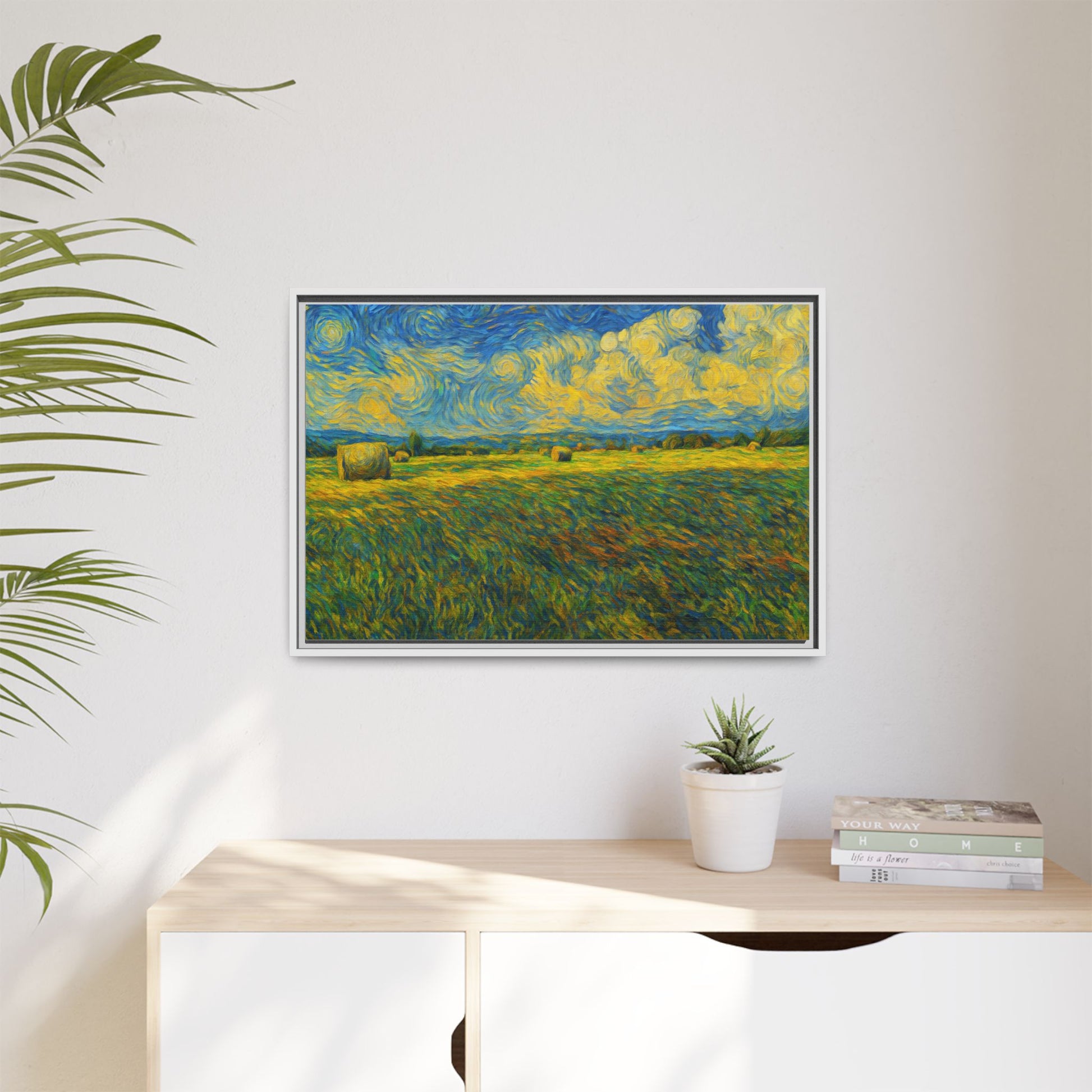 Framed multi-color landscape matte canvas print by Printify featuring vibrant scenic artwork on a high-quality canvas.