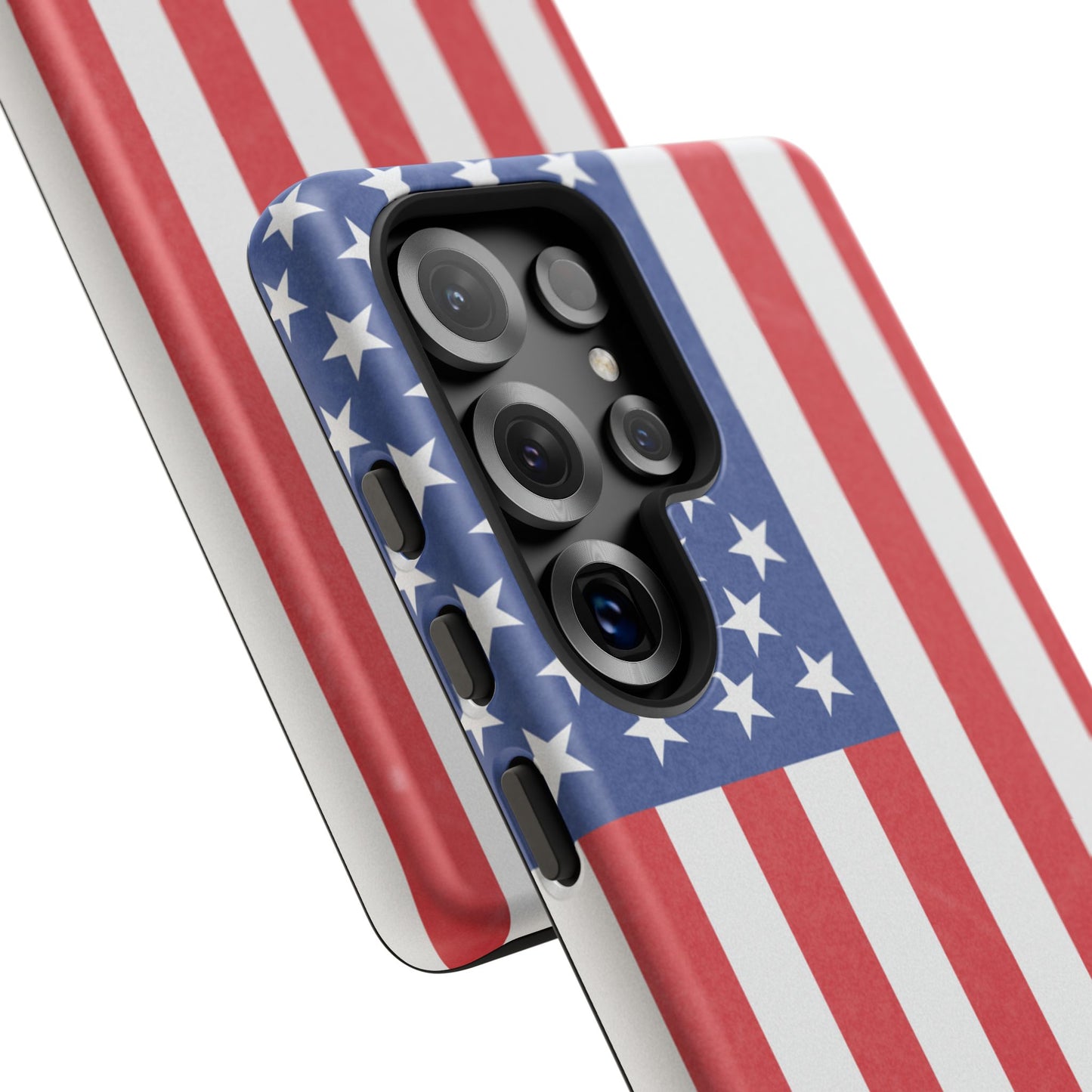 American flag tough phone case for iPhone and Samsung, patriotic protective cover with bold flag design by Printify