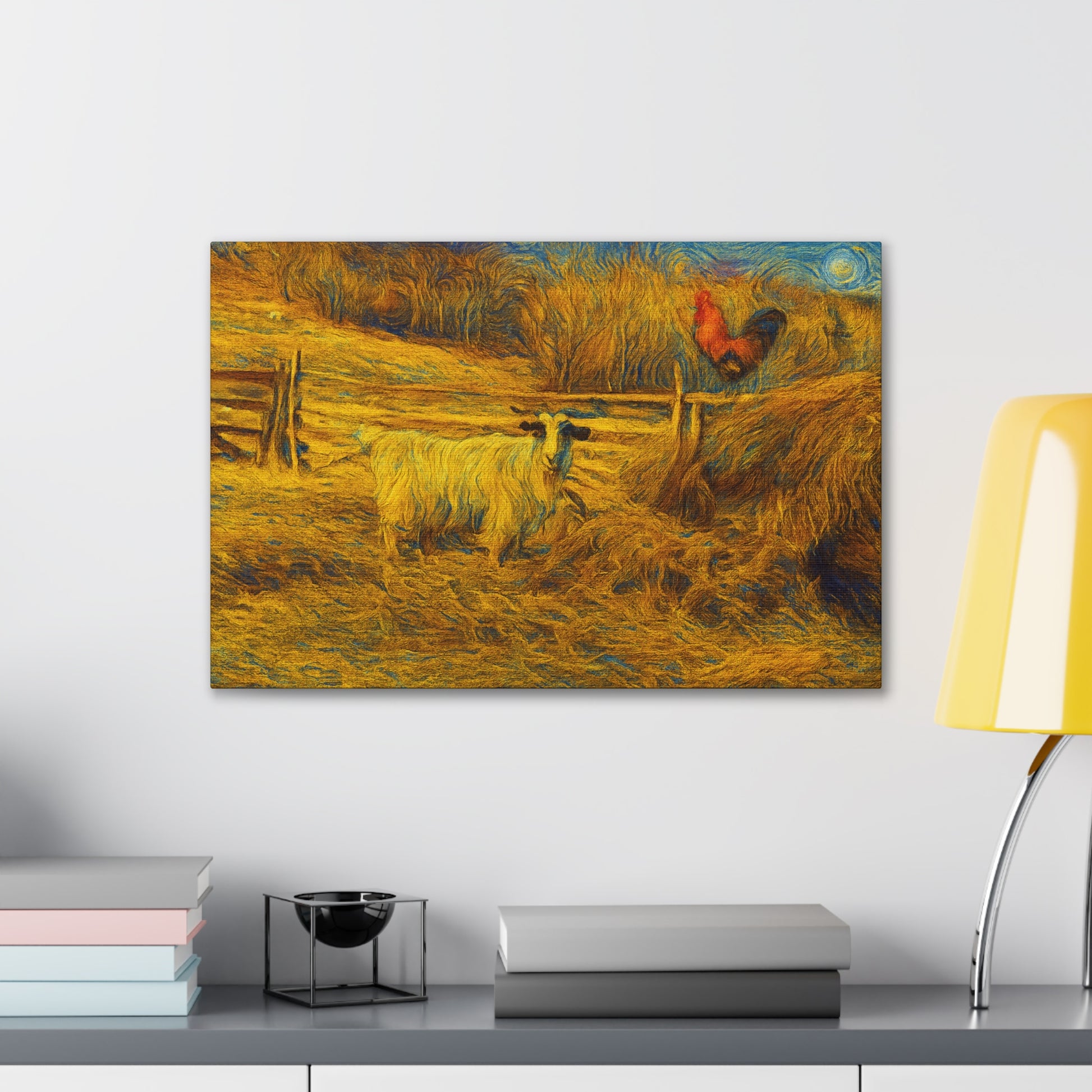 Farmhouse Canvas Wall Art - Rustic Animal Decor, Goat and Rooster Painting, Country Home, Farmhouse Style, Gift for Farmers - TRV
