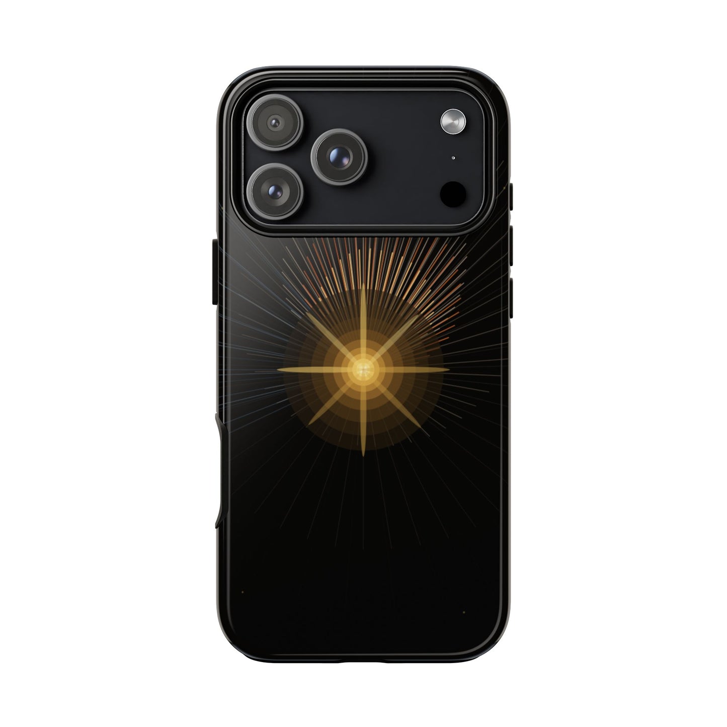 Tough Cases - Radiant Star Phone Case, Protective Black Shockproof Cover with Golden Light Design