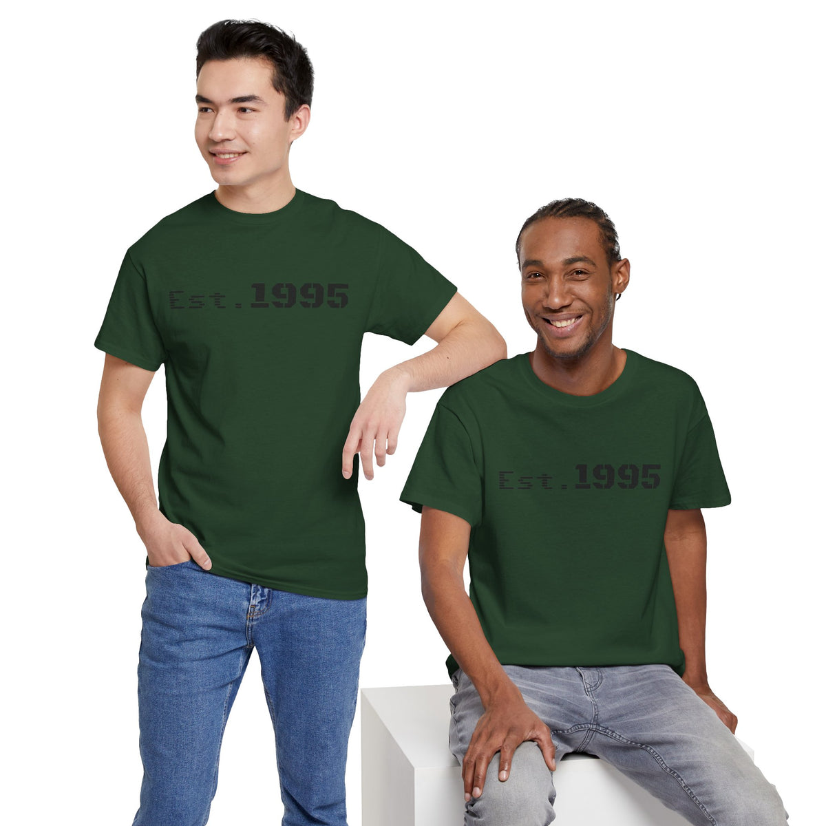 Vintage minimalist Est. 1995 T-shirt by Printify featuring a clean design and birthday celebration theme.