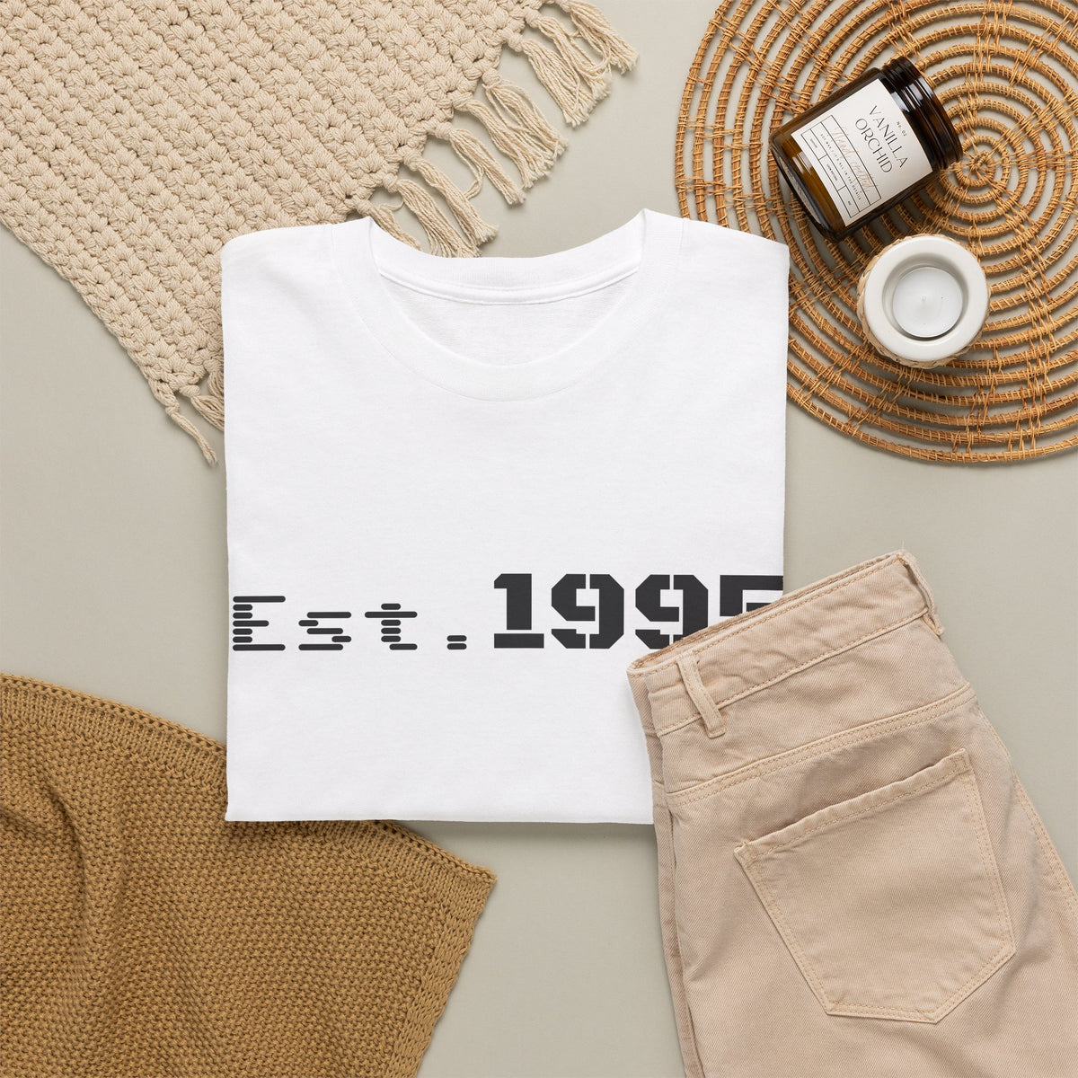 Vintage Est. 1995 T-shirt by Printify featuring minimalist design and born in 1995 birthday graphic, casual unisex apparel