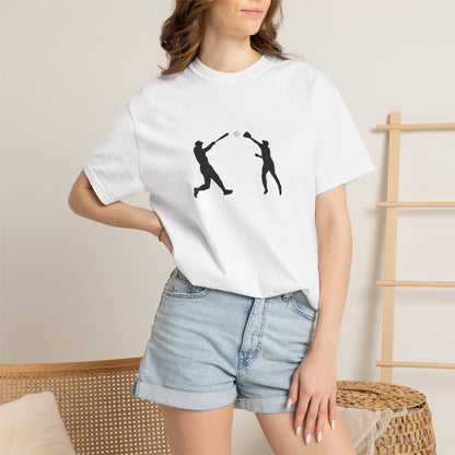 Black baseball silhouette graphic T-shirt for men, featuring a minimal baseball player design on a casual printify tee.