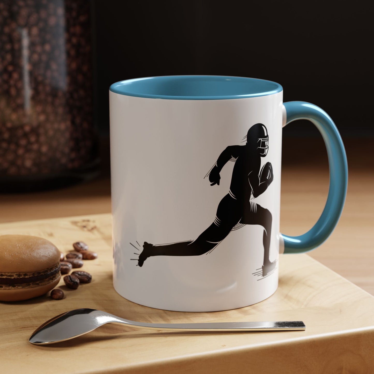 Football Player Themed Accent Coffee Mug, Sports Fan Gift, Unique Mug for Athletes, Coffee Lover, Game Day Essential - TRV