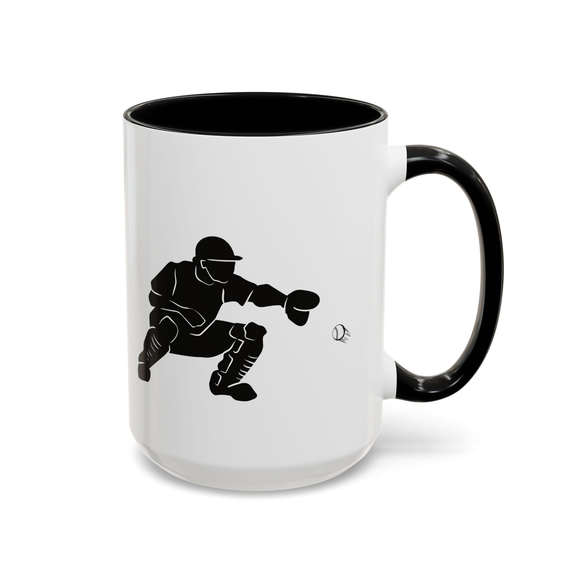 Baseball Catcher Coffee Mug, Sports Gift for Coaches, Black Accent Mug for Fans, Perfect for Birthdays & Celebrations, Unique Cup - TRV