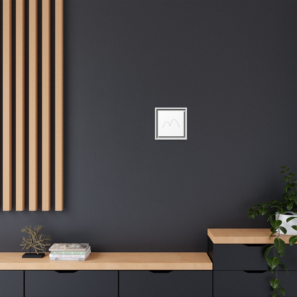 Minimalist mountain line art on framed matte canvas, modern wall art decor by Printify.