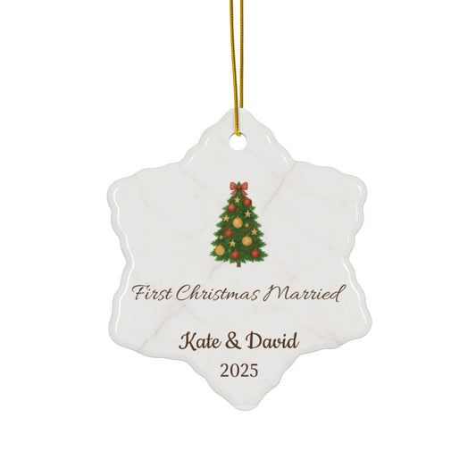 First Christmas Married Ceramic Ornament | Personalized Names & Year - TRV