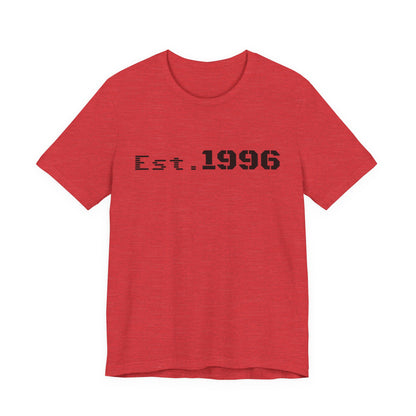 Vintage Est. 1996 T-shirt by Printify featuring a classic design, perfect as a birth year birthday gift.