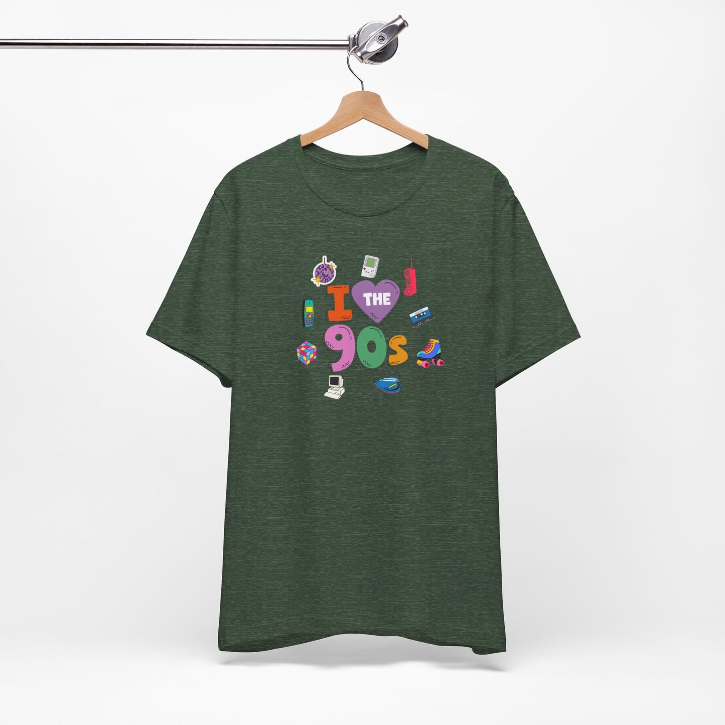 I  Love the 90's Short Sleeve Tee - Retro Graphic Tee, Vintage Style Shirt, Perfect for Casual Outings, 90s Nostalgia Apparel