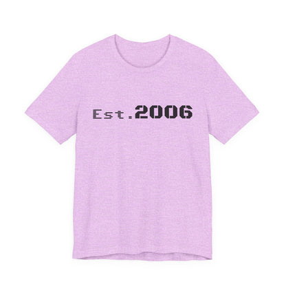 Vintage-style "Established 2006" graphic T-shirt by Printify, featuring bold text and retro birthday design.
