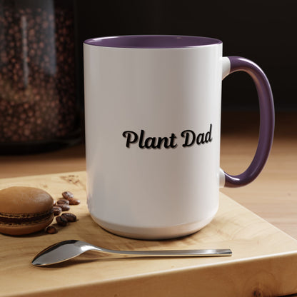 Black-handle Plant Dad coffee mug with plant-themed design, 11oz size, perfect gift for plant lovers.