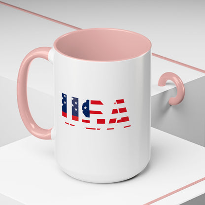 USA Flag Accent Coffee Mug — Patriotic 11/15oz Ceramic Coffee Cup