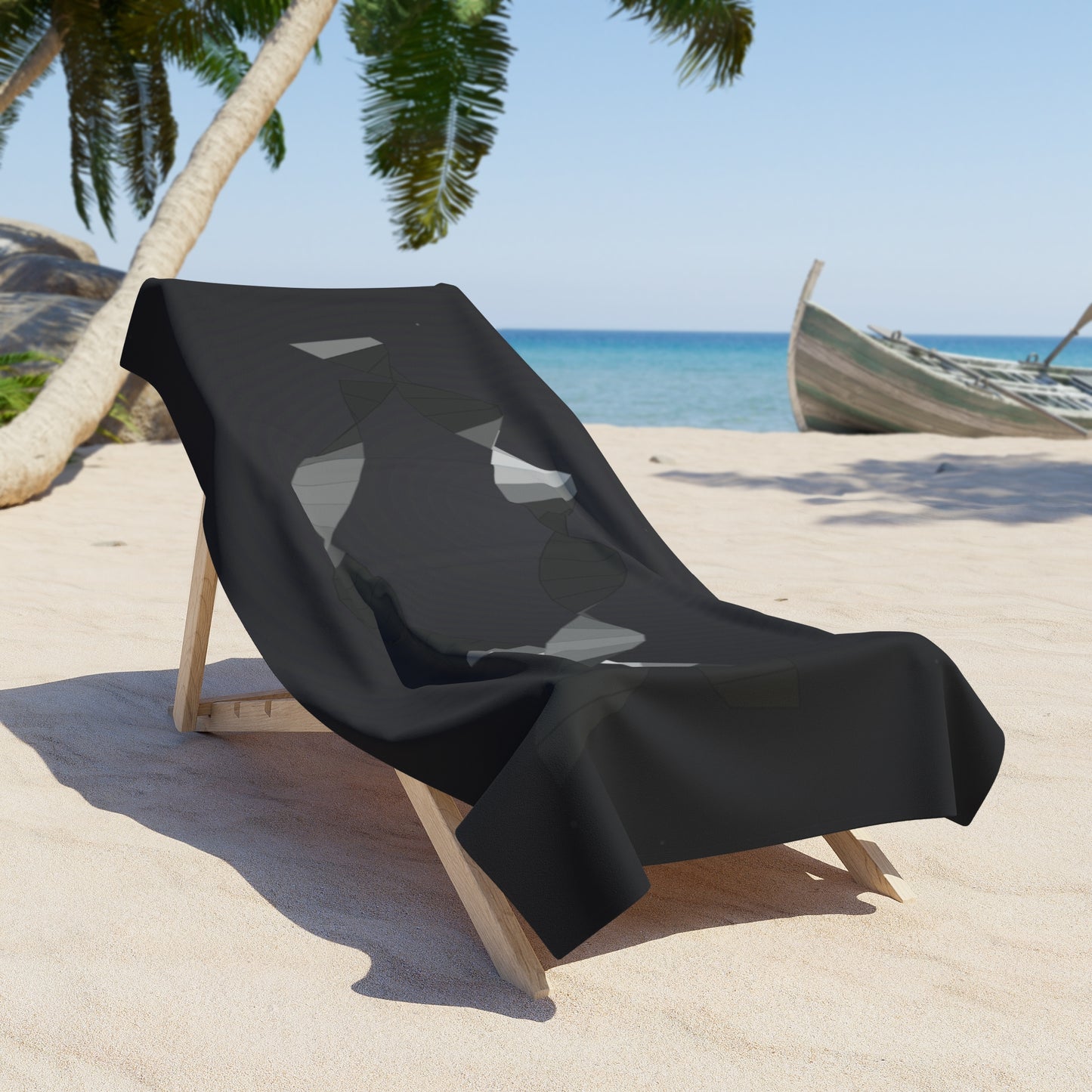 Monochrome Abstract Waves Beach Towel | Geometric Black Gray Design