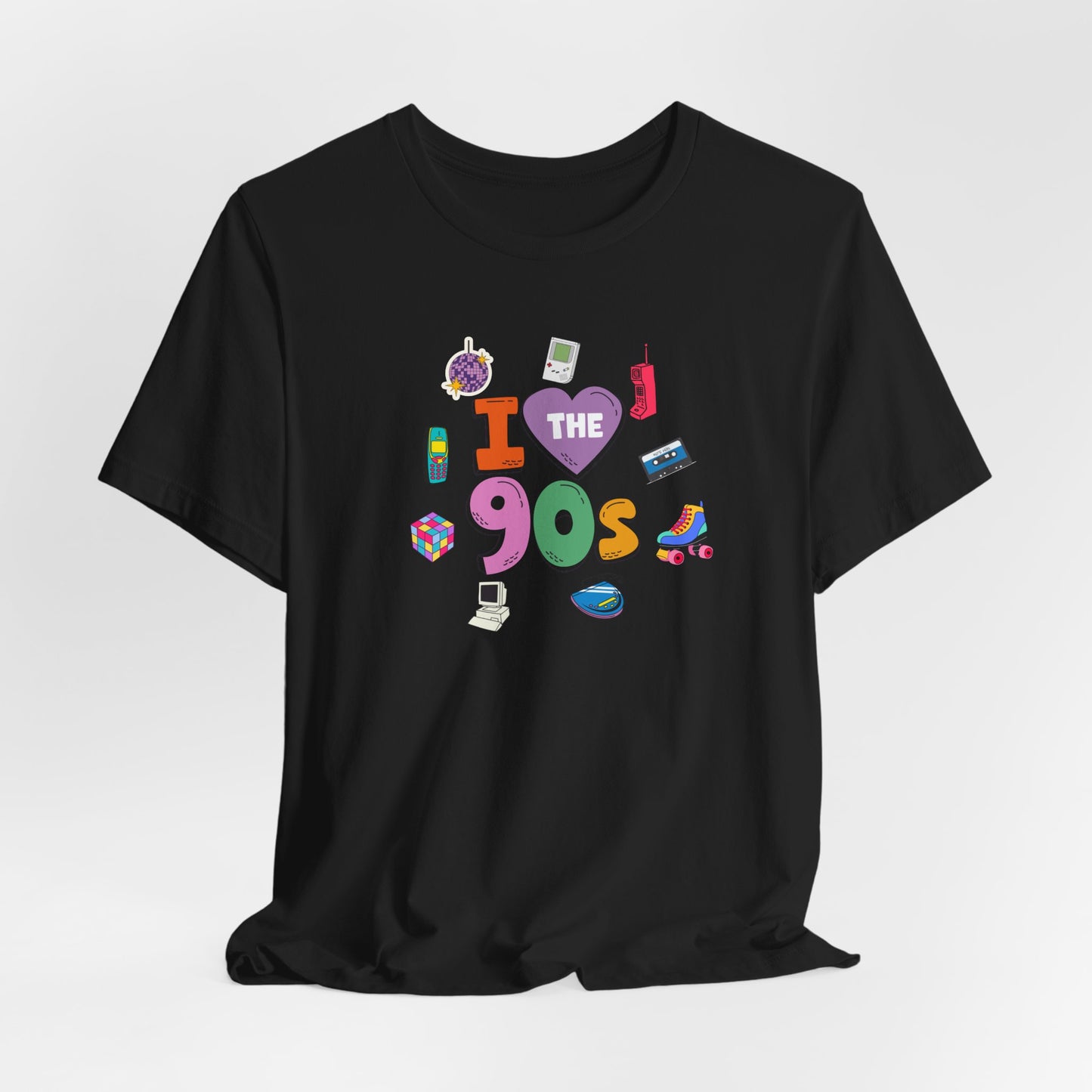 I  Love the 90's Short Sleeve Tee - Retro Graphic Tee, Vintage Style Shirt, Perfect for Casual Outings, 90s Nostalgia Apparel