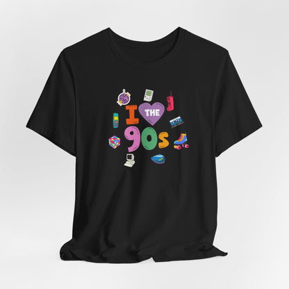 I  Love the 90's Short Sleeve Tee - Retro Graphic Tee, Vintage Style Shirt, Perfect for Casual Outings, 90s Nostalgia Apparel