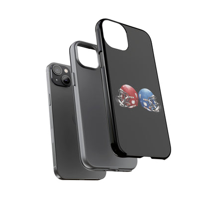 Red and blue football helmet tough phone case for iPhone, protective Printify cover with realistic helmet design.