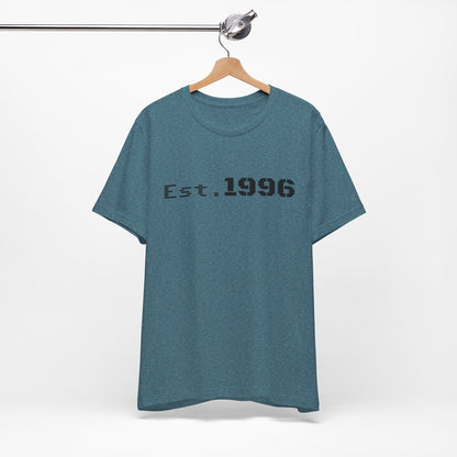 White vintage T-shirt with "Est. 1996" print, perfect for birthday gifts, by Printify, featuring a classic casual style.