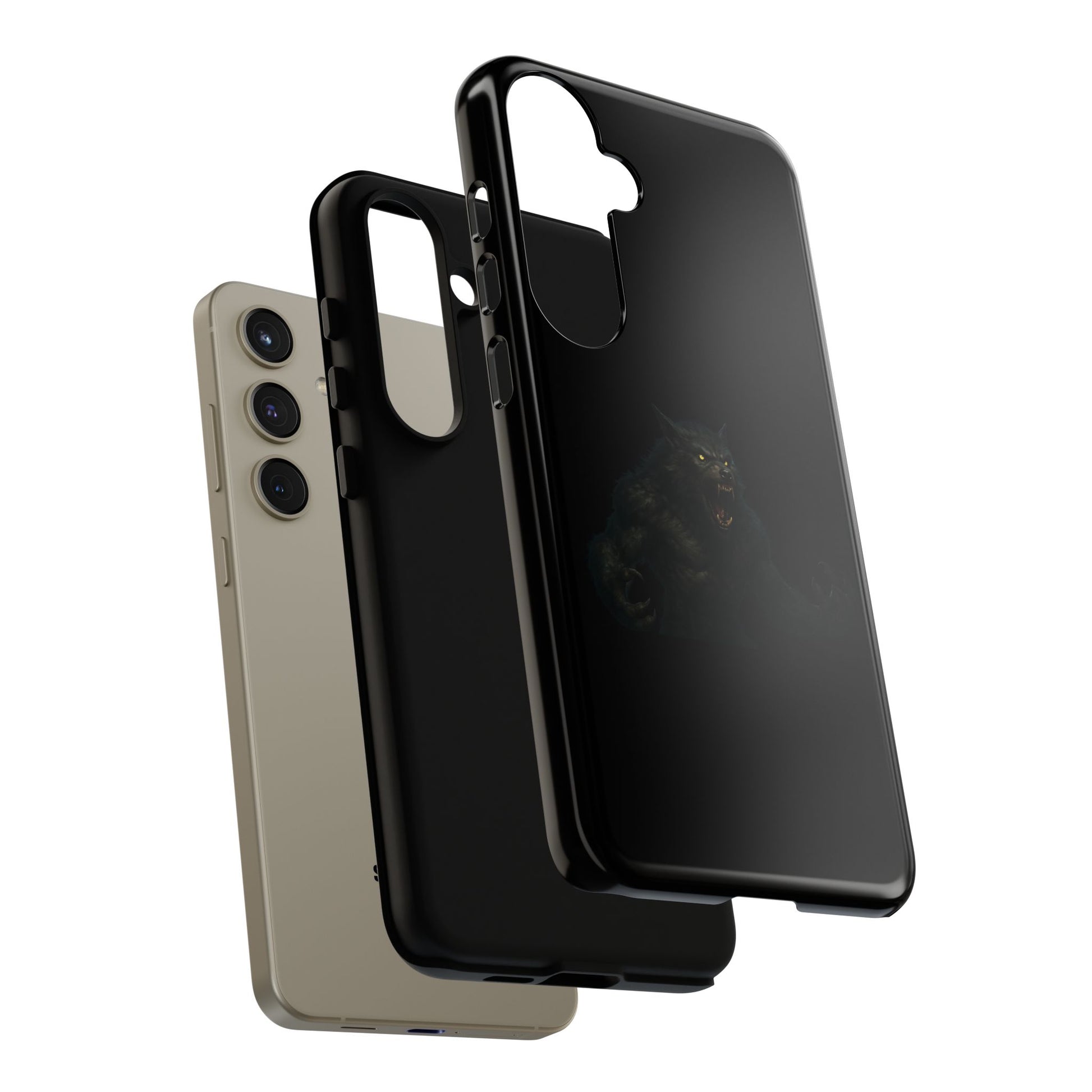Dark werewolf monster graphic phone case by Printify, tough protective cover for smartphones with a fierce, detailed design.