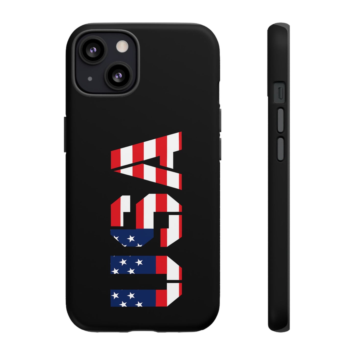 USA Phone Case with American flag design, durable tough case for smartphones, by Printify, featuring patriotic patriotic flag imagery.