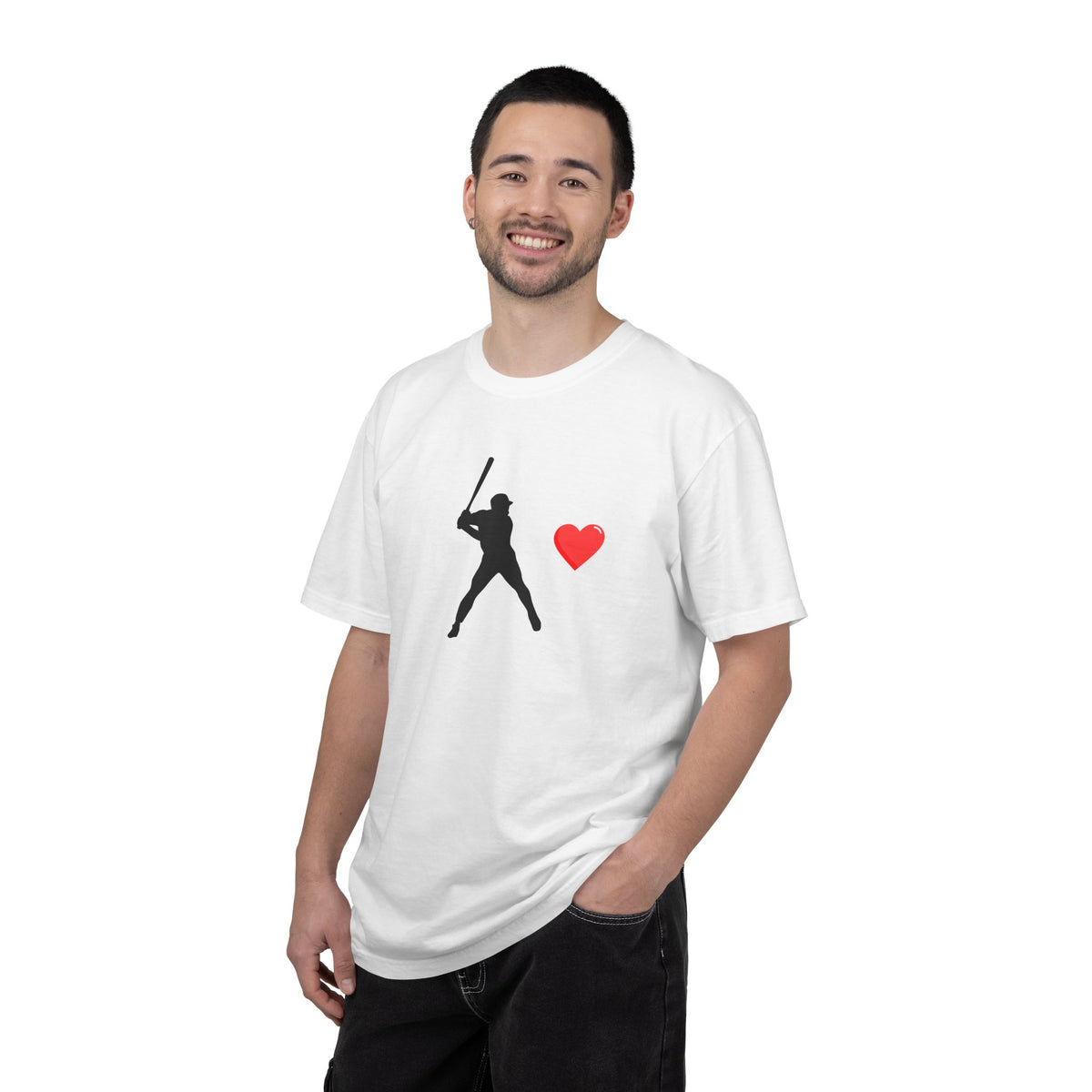 Printify baseball batter heart T-Shirt featuring a graphic of a batter with a heart design on the front.