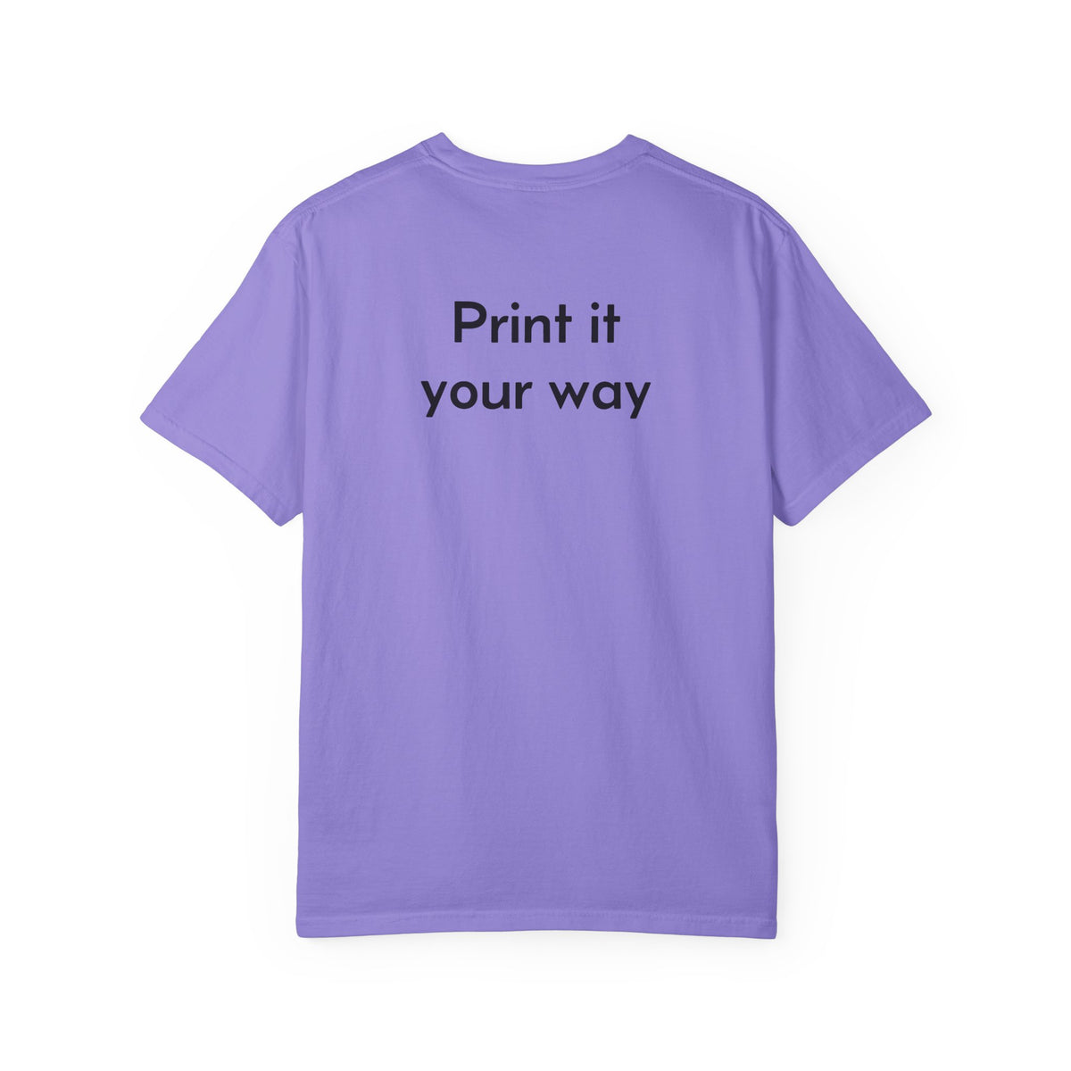 Custom garment-dyed T-shirt by Printify, featuring a soft fabric and vibrant color, perfect for personalized designs.