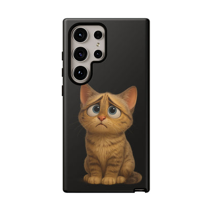 Cute sad kitty print on a protective iPhone case by Printify, featuring a charming cat design for phone protection.