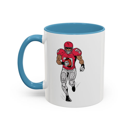 Football player running quarterback accent coffee mug, 11 oz, featuring athletic sports design by Printify.