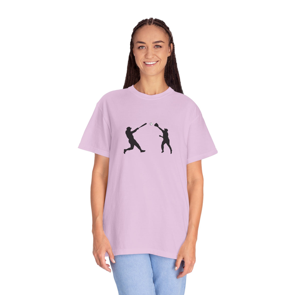 Black baseball silhouette graphic T-shirt for men, featuring minimal baseball player design on a casual Printify tee.