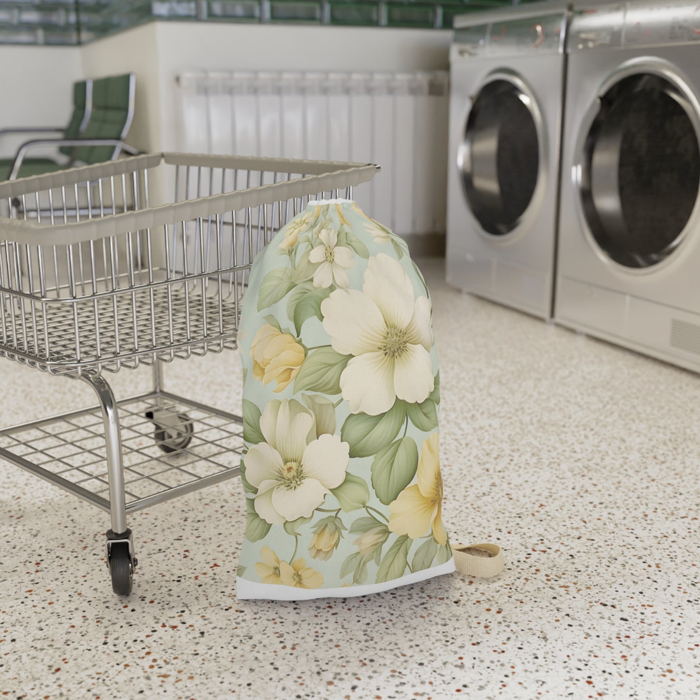 Vintage Yellow Floral Laundry Bag | Canvas Drawstring Wash Bag