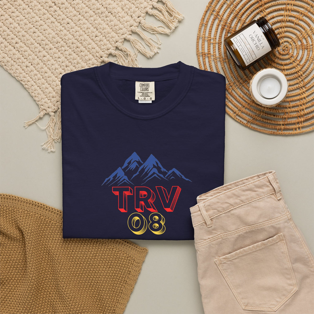 Unisex garment-dyed T-shirt with TRV08 logo from Printify, featuring a comfortable fit and casual style.