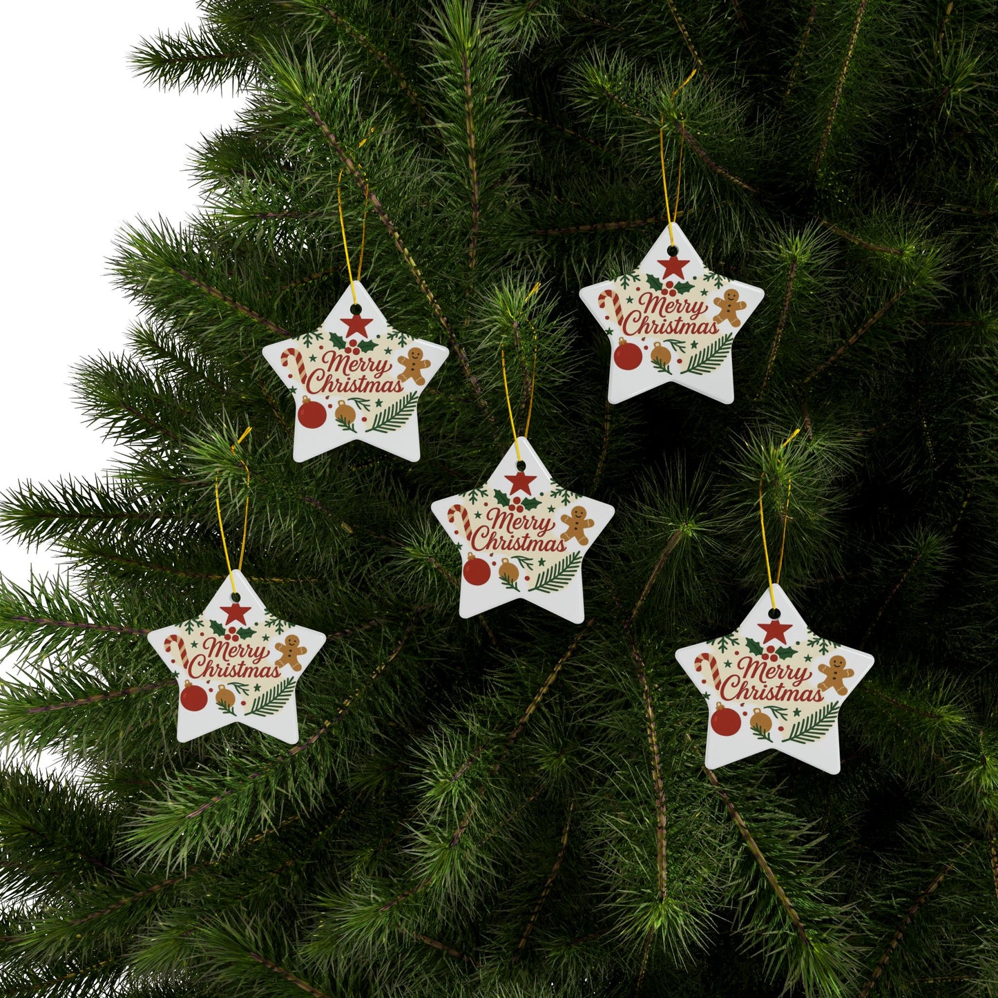 Merry Christmas Ceramic Ornament | Round | Star | Snowflake Double-Sided Holiday Decoration - TRV