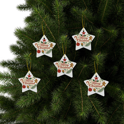 Merry Christmas Ceramic Ornament | Round | Star | Snowflake Double-Sided Holiday Decoration - TRV