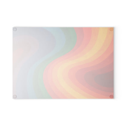 Glass Cutting Board — Retro Rainbow Wave Tempered Glass Chopping Board