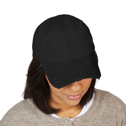 Distressed embroidered "HO-HO-HO" dad hat by Printify, casual baseball cap featuring festive holiday design and adjustable strap.