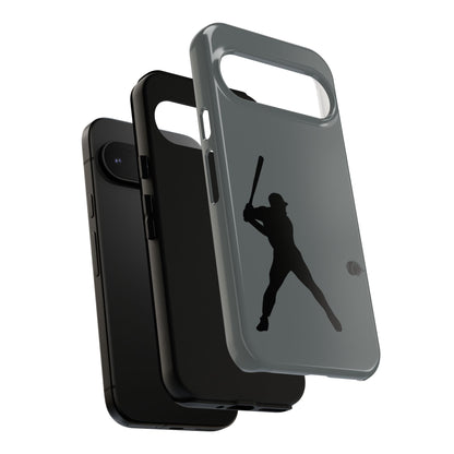 Black baseball silhouette tough phone case for iPhone, protective sporty design from Printify shown on a phone.