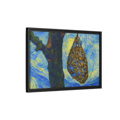 Framed matte canvas art of a starry nut cluster with dried plum colors, showcasing detailed botanical artwork by Printify.