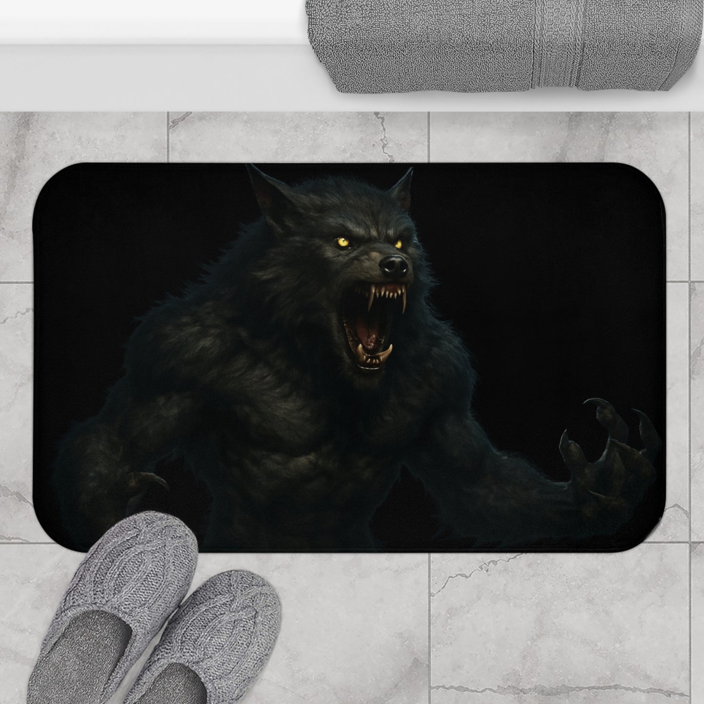 Fierce Werewolf Bath Mat - Perfect for Halloween Decor, Scary Bathroom Accents, Werewolf Theme, Home Decor, Gift for Horror Fans - TRV