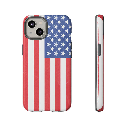 Durable American flag tough phone case for iPhone, patriotic design, protects with rugged, colorful print from Printify.