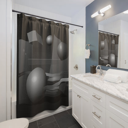 Monochrome 3D Shapes Shower Curtain | Abstract Geometric Bathroom Decor