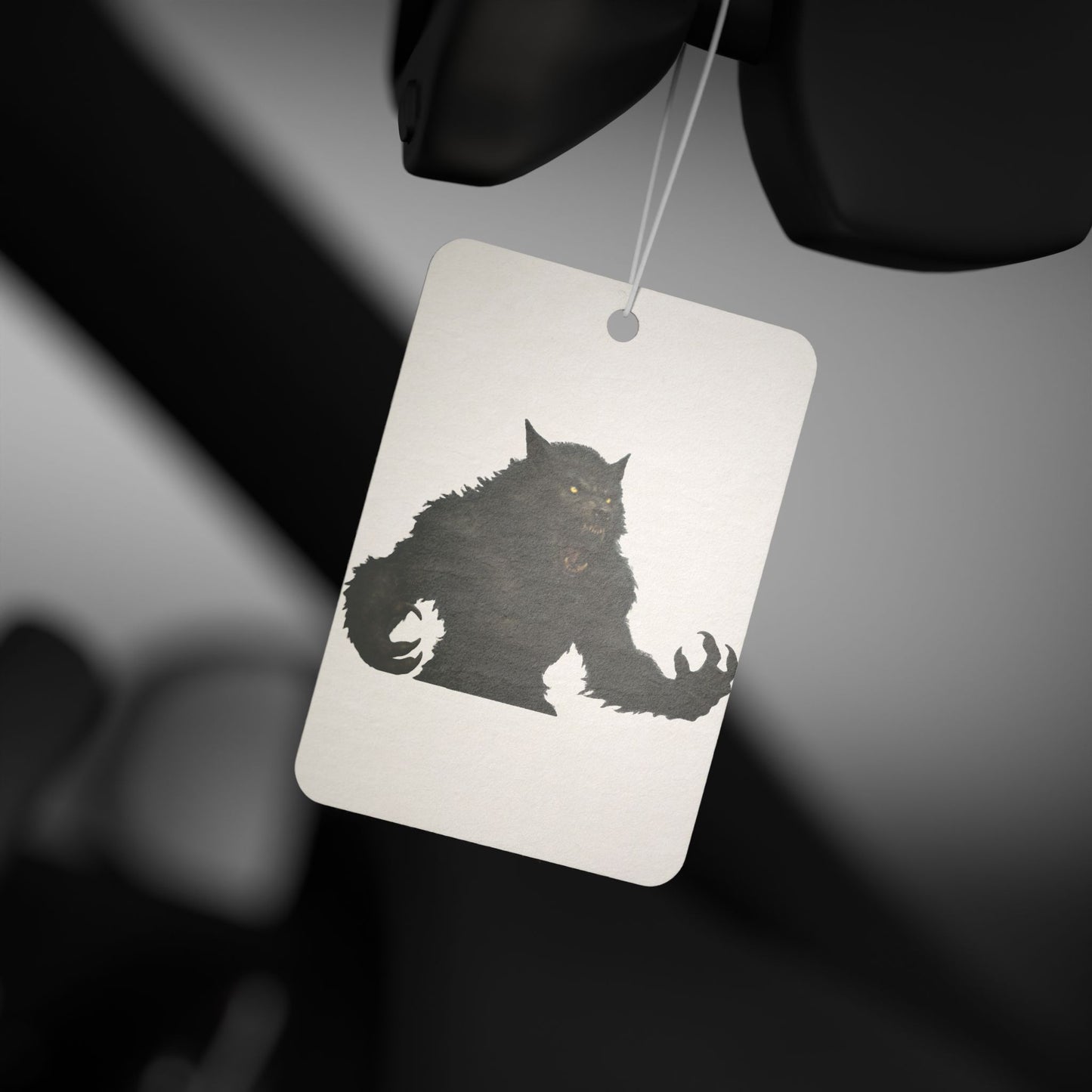 Werewolf-themed car air freshener accessory with spooky Halloween design, ideal as a festive gift for Halloween enthusiasts.