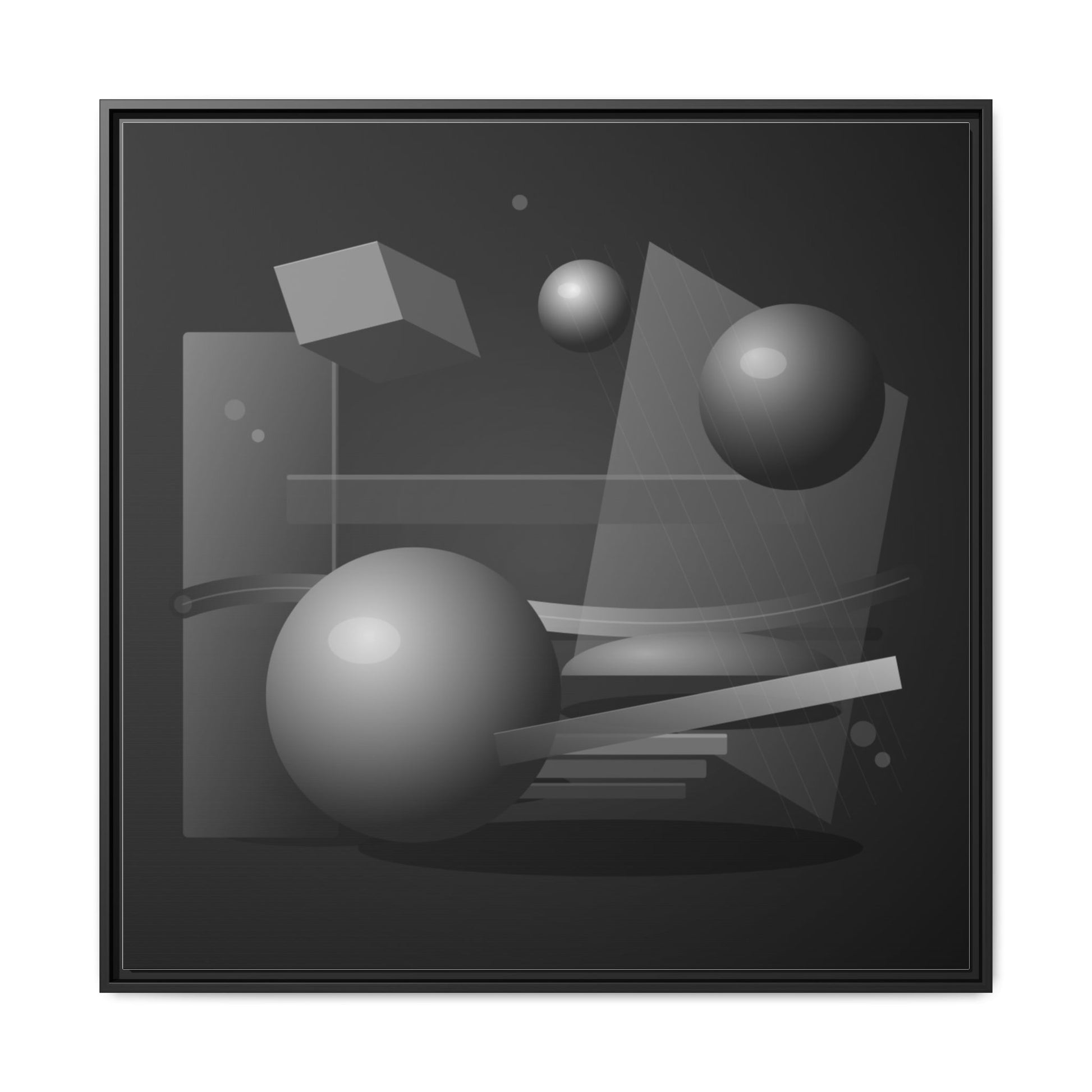 Monochrome geometric spheres canvas wall art with matte finish, framed and ready to hang, by Printify.