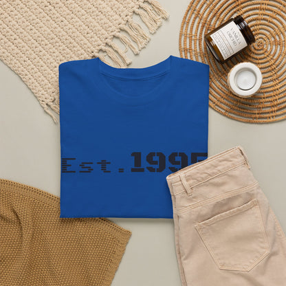 Vintage minimalist Est. 1995 T-shirt by Printify featuring a simple birthday design on a classic crew neck tee.