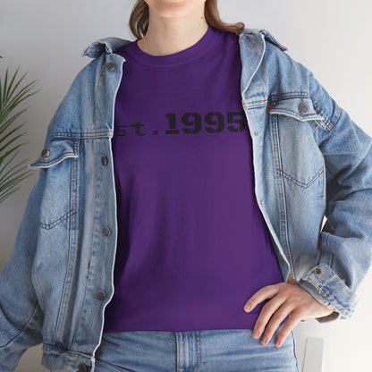 Vintage minimalist Est. 1995 T-shirt by Printify featuring a simple design celebrating the birth year on a classic cotton tee.
